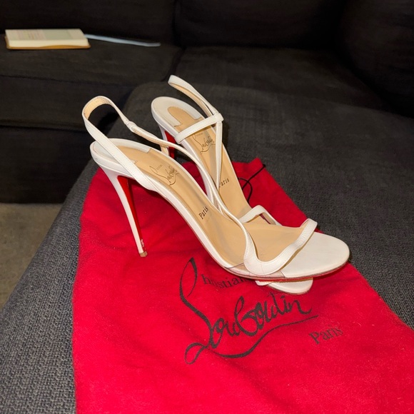Christian Louboutin White Leather Strappy Stiletto Sandals with Red Sole - Picture 5 of 10